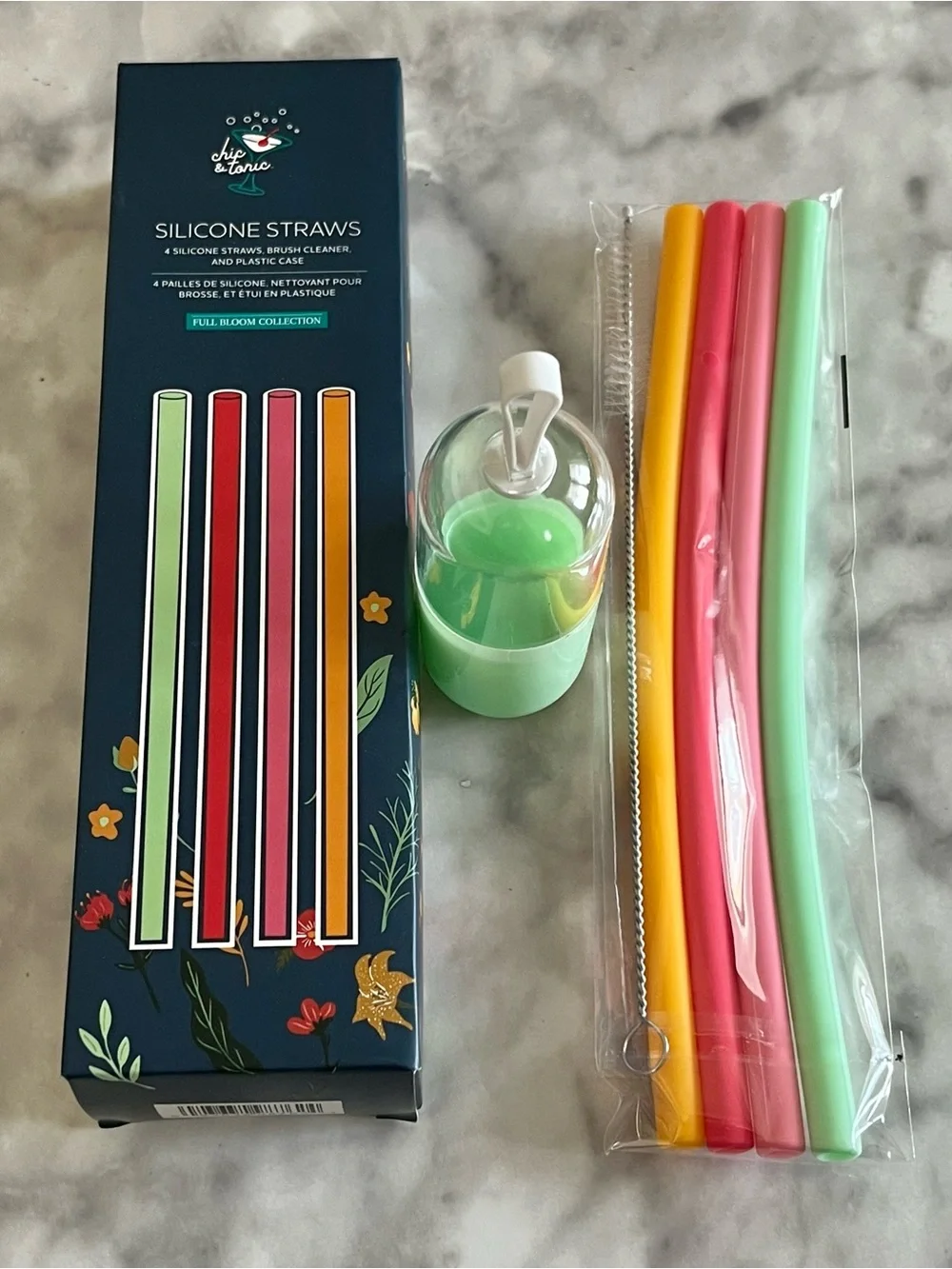 Silicone Reusable Straw Set with Portable Carrier Capsule - Chic & Tonic